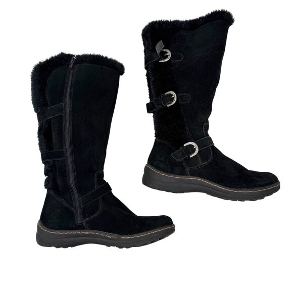 BARETRAPS AYDEN BLACK SUEDE FAUX FUR TALL WINTER BOOTS W/ BUCKLE ACCENTS 9.5M - Picture 2 of 7